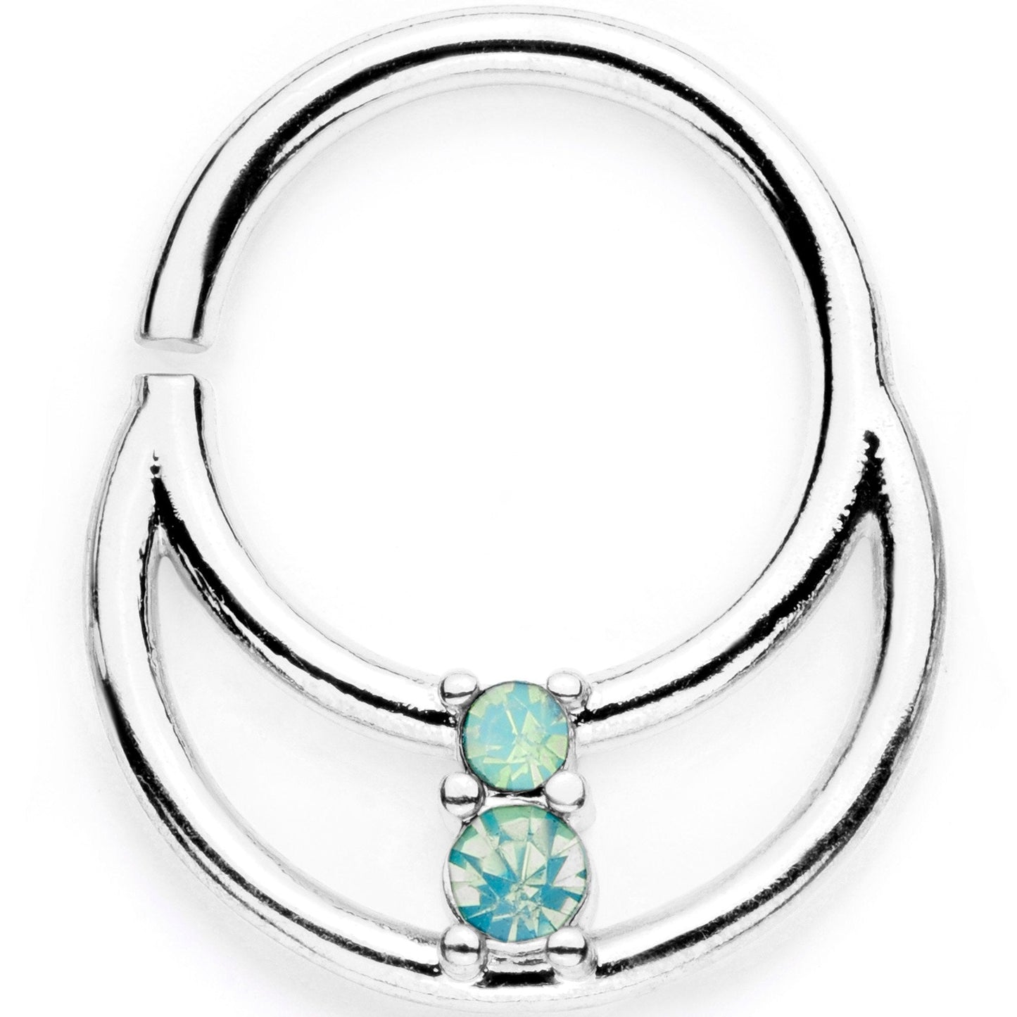 16G 3/8 Teal Faux Opal Twisted Horseshoe Closure Ring Set - BodyCandy - Flyclothing LLC