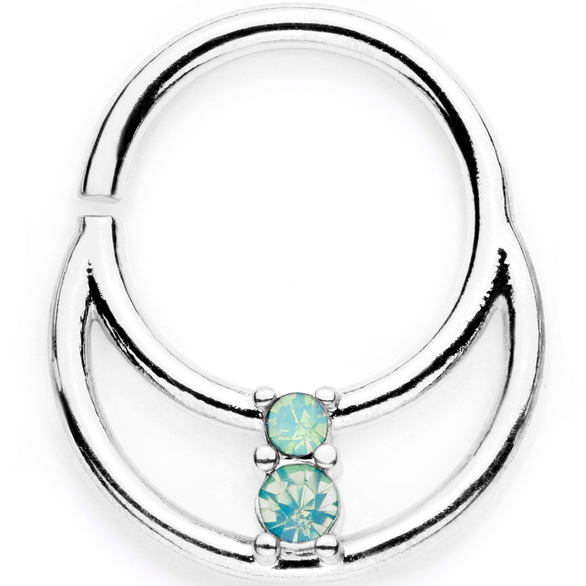 16G 3/8 Teal Faux Opal Twisted Horseshoe Closure Ring Set - BodyCandy - Flyclothing LLC