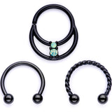16G 3/8 Teal Faux Opal Black Anodized Horseshoe Closure Ring Set - BodyCandy - Flyclothing LLC