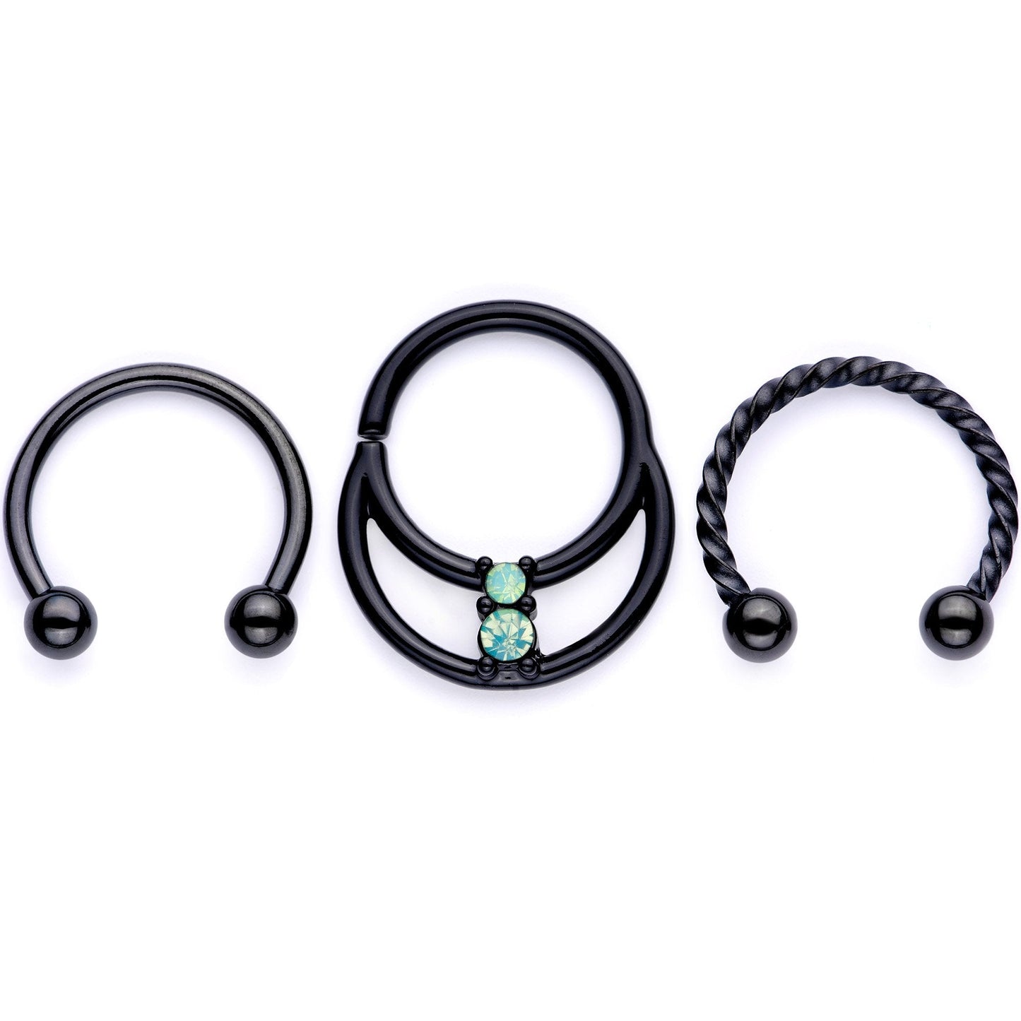 16G 3/8 Teal Faux Opal Black Anodized Horseshoe Closure Ring Set - BodyCandy - Flyclothing LLC