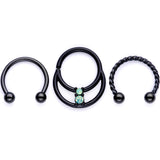 16G 3/8 Teal Faux Opal Black Anodized Horseshoe Closure Ring Set - BodyCandy - Flyclothing LLC