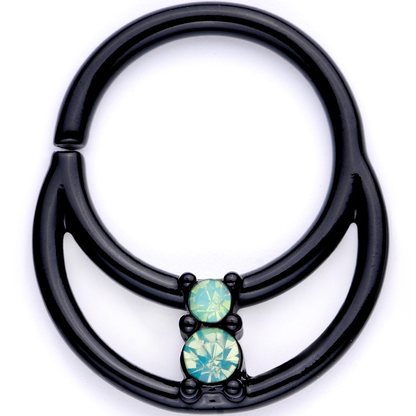 16G 3/8 Teal Faux Opal Black Anodized Horseshoe Closure Ring Set - BodyCandy - Flyclothing LLC