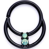 16G 3/8 Teal Faux Opal Black Anodized Horseshoe Closure Ring Set - BodyCandy - Flyclothing LLC