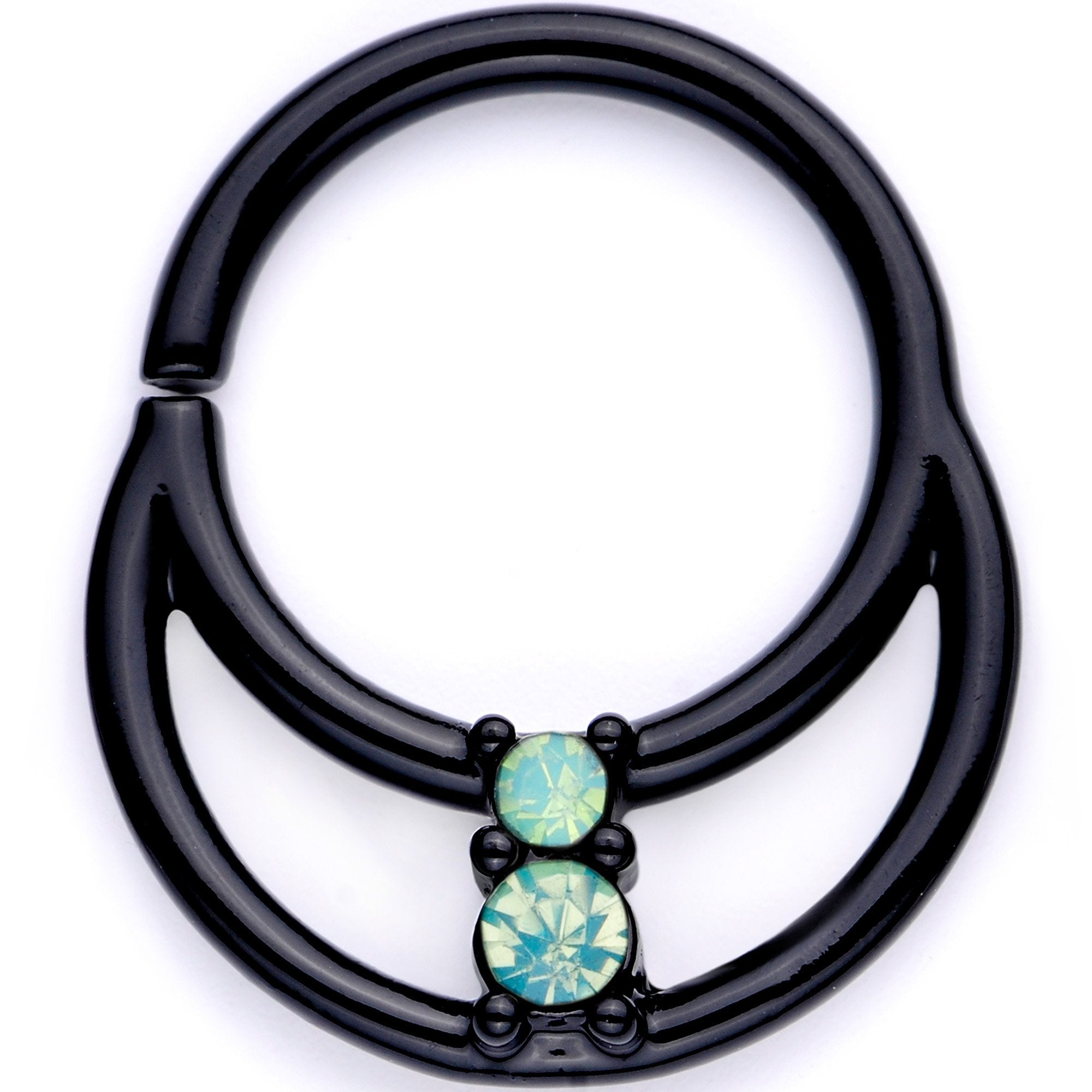 16G 3/8 Teal Faux Opal Black Anodized Horseshoe Closure Ring Set - BodyCandy - Flyclothing LLC