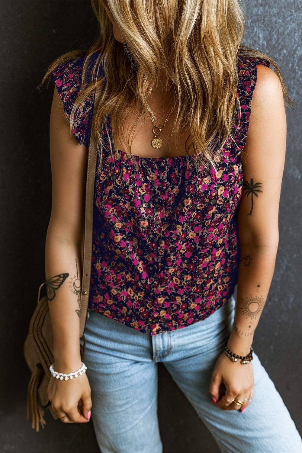 Printed Square Neck Tank - Trendsi - Flyclothing LLC