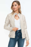 Snobbish Faux Leather Biker Jacket with Side Zip Pockets - Trendsi - Flyclothing LLC