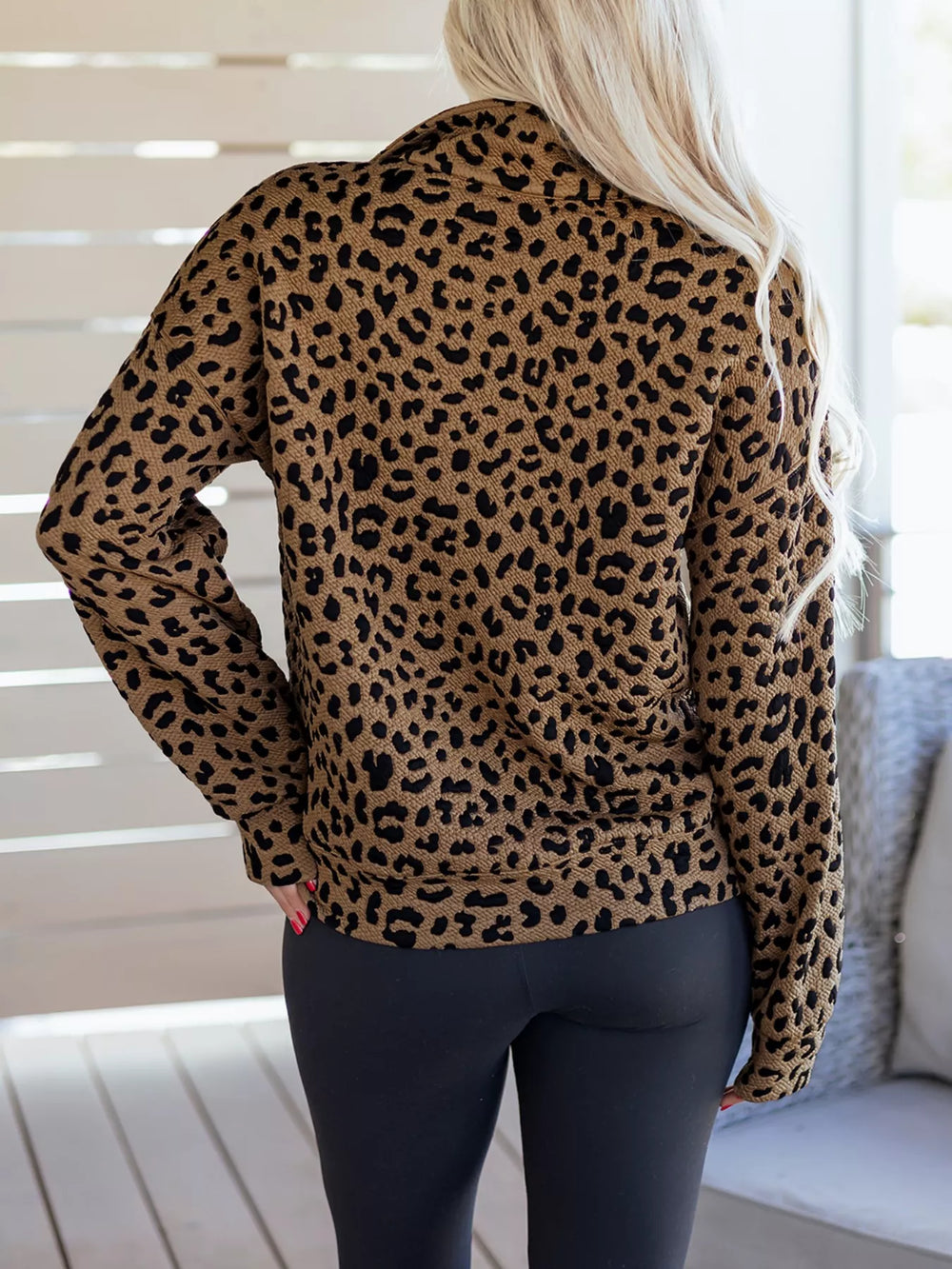 Leopard Print Quarter Zip Sweatshirt - Trendsi - Flyclothing LLC