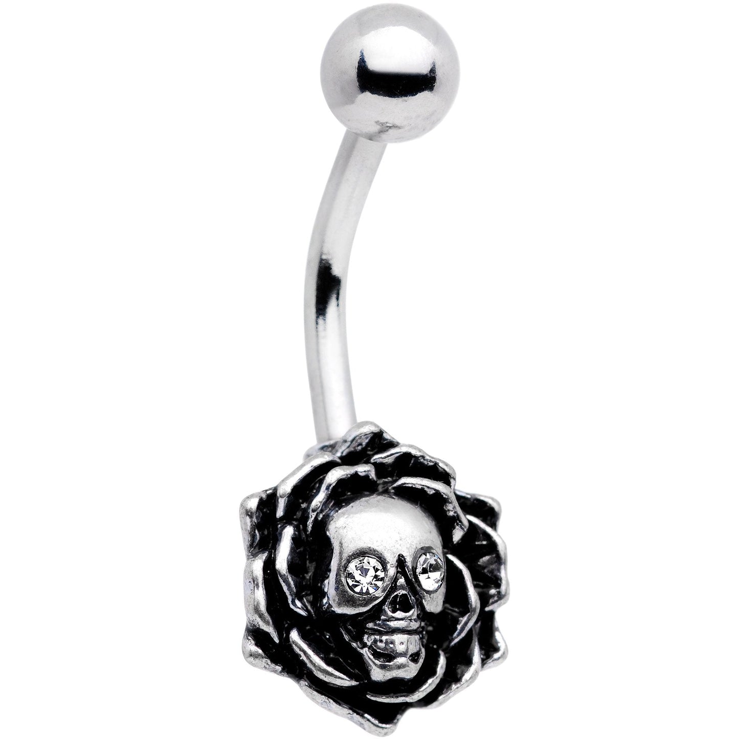 Clear Gem Halloween Skull Rose Flower Belly Ring - BodyCandy - Flyclothing LLC