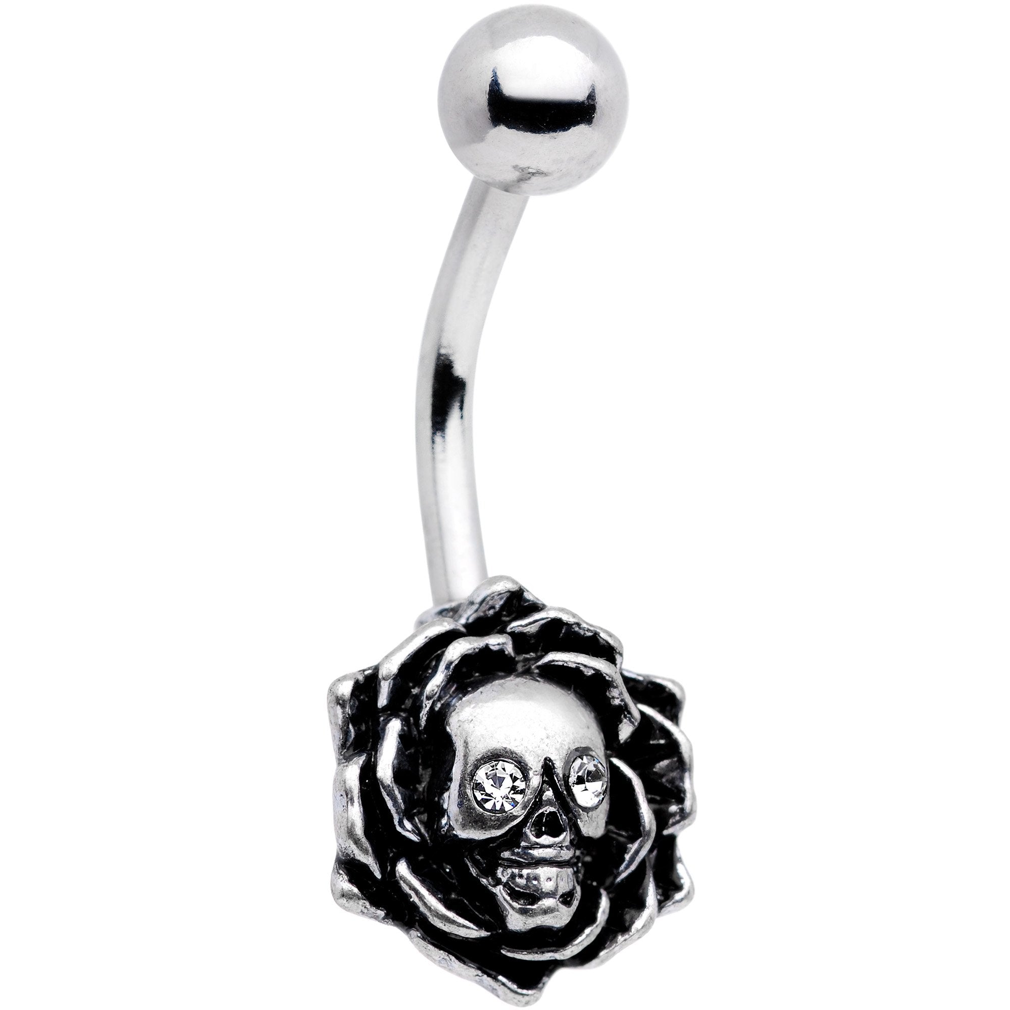 Clear Gem Halloween Skull Rose Flower Belly Ring - BodyCandy - Flyclothing LLC