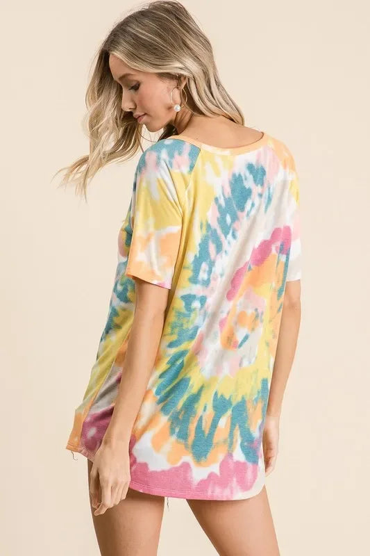 BiBi Tie Dye Print Short Sleeve T-Shirt with Raglan Sleeves - Trendsi - Flyclothing LLC