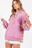 SAGE + FIG Full Size Plaid Print Washed Hoodie - Trendsi