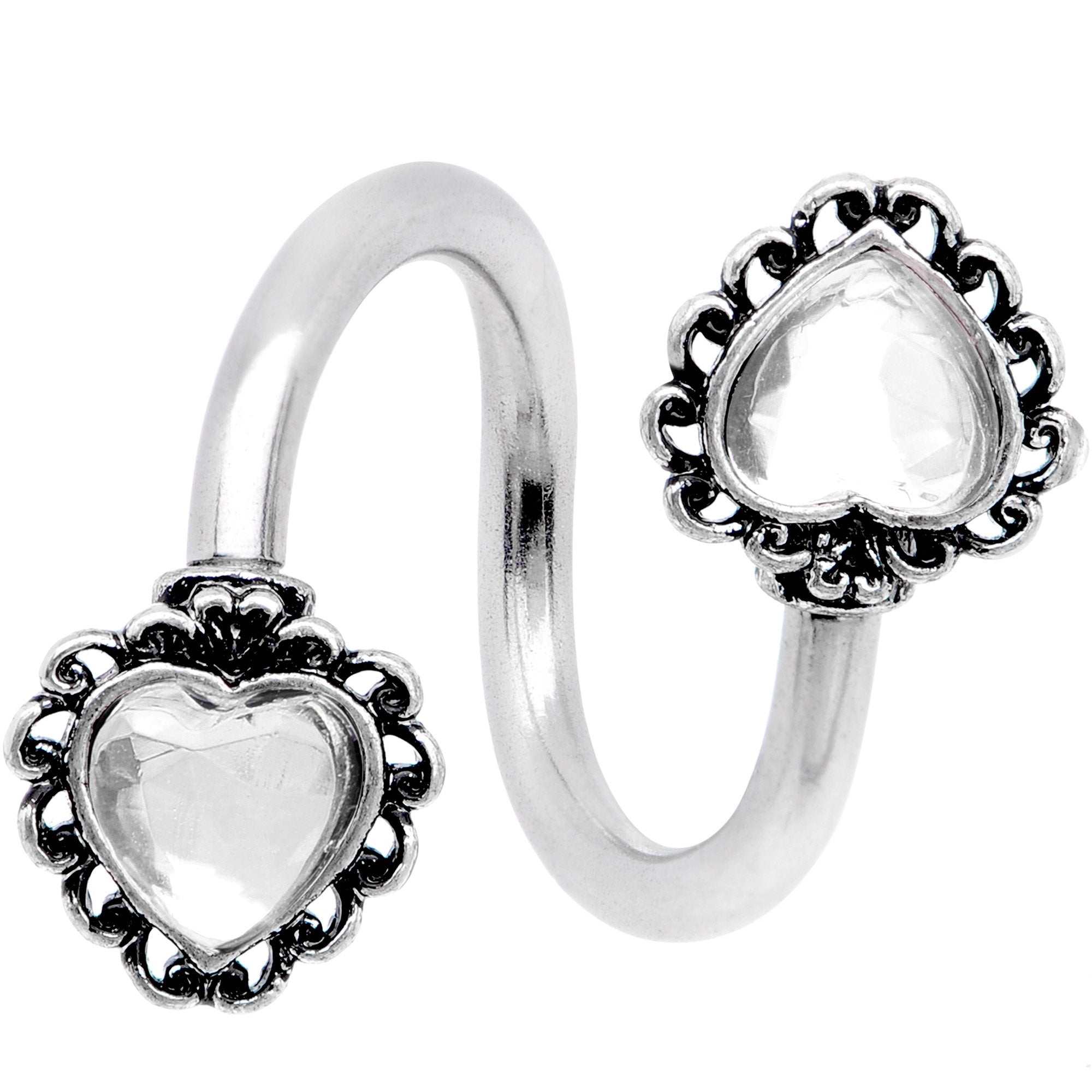 Clear Gem Hearts on Hearts Spiral Twister Belly Ring - BodyCandy - Flyclothing LLC