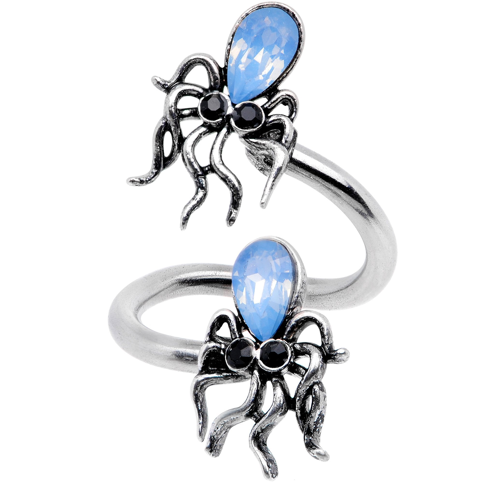 16G Blue Faux Opal Nautical Sea Squids Spiral Twister Belly Ring - BodyCandy - Flyclothing LLC
