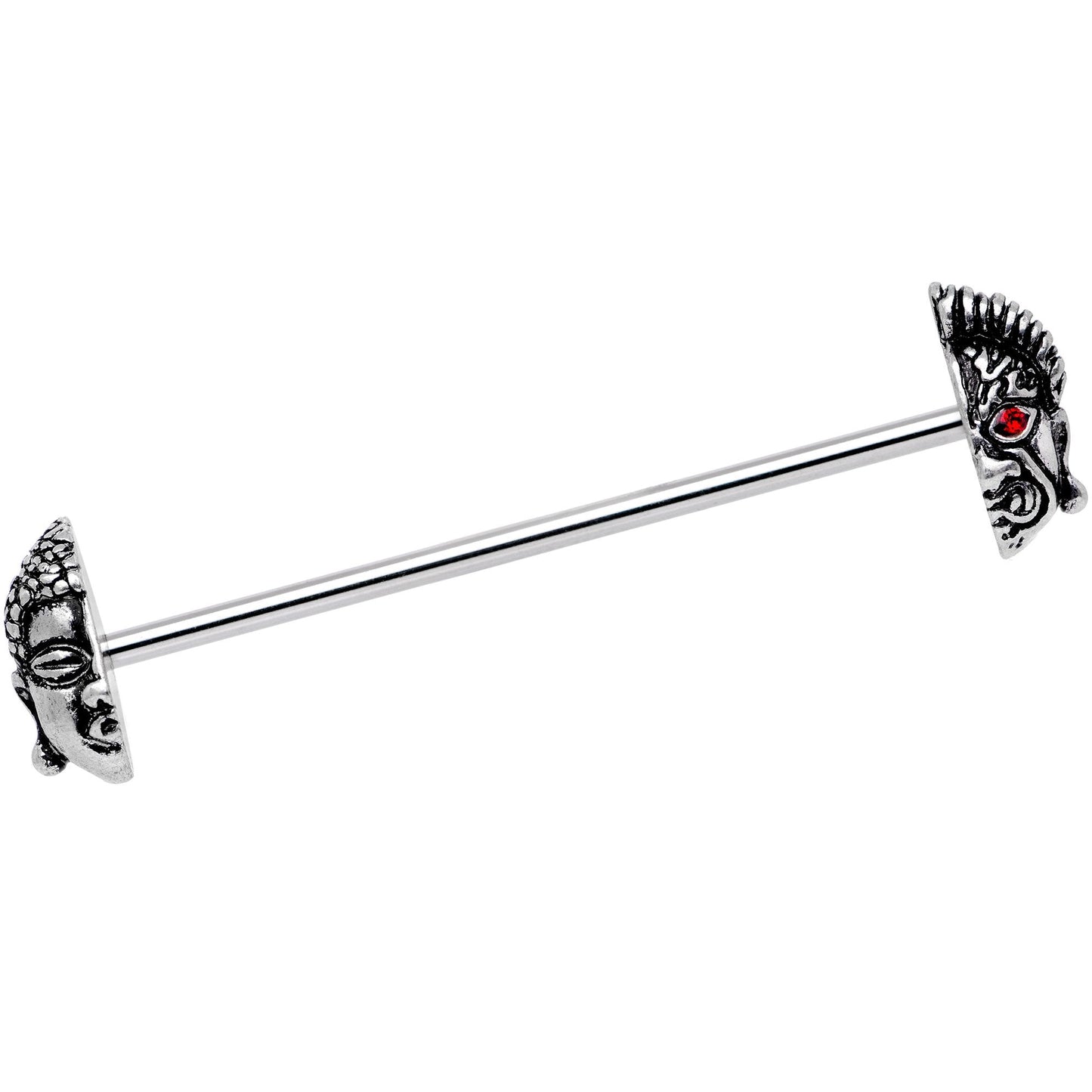 Red CZ Gem Android Buddha Industrial Barbell 38mm - BodyCandy - Flyclothing LLC