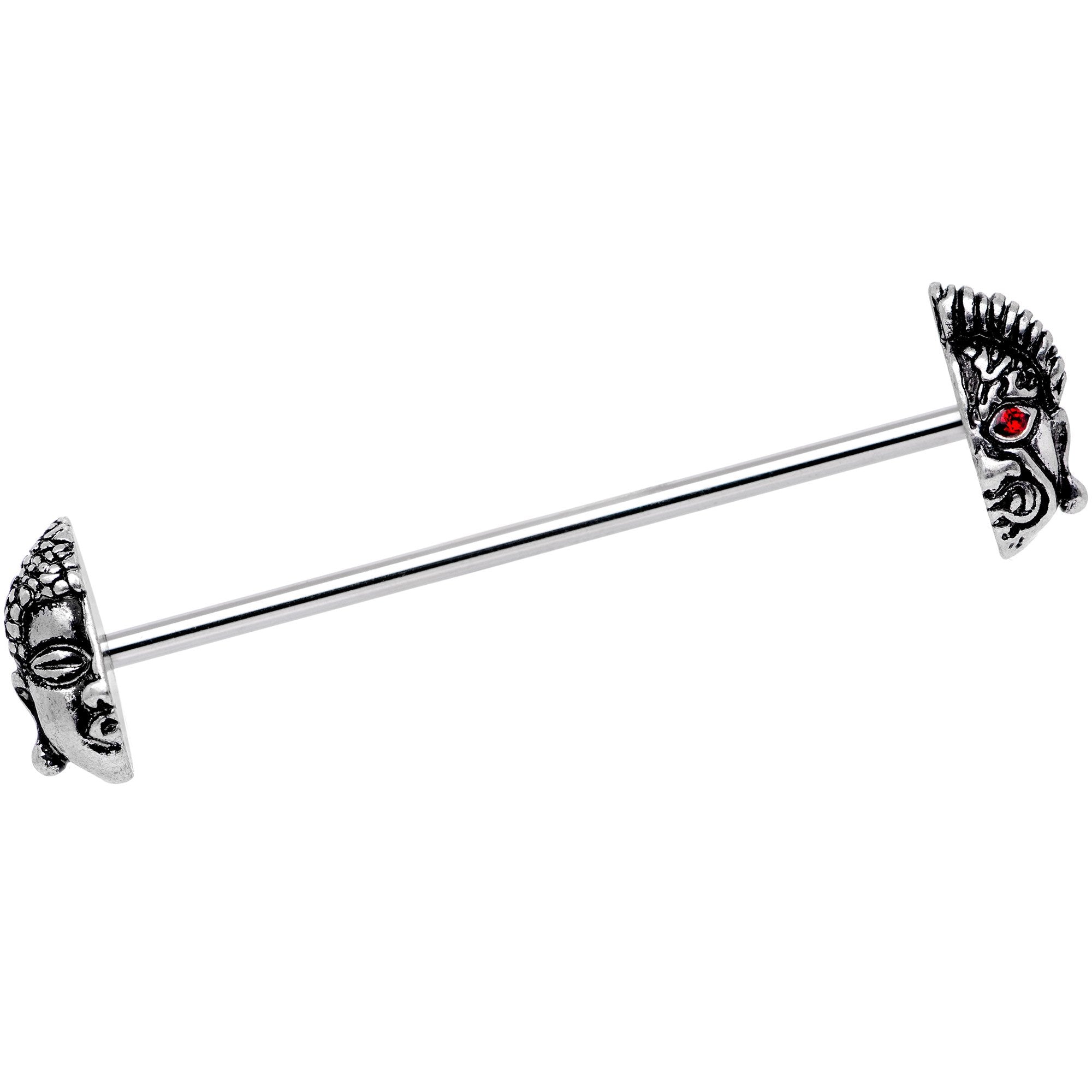 Red CZ Gem Android Buddha Industrial Barbell 38mm - BodyCandy - Flyclothing LLC