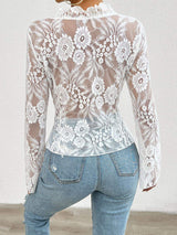 Tied V-Neck Long Sleeve Lace Top - Trendsi - Flyclothing LLC