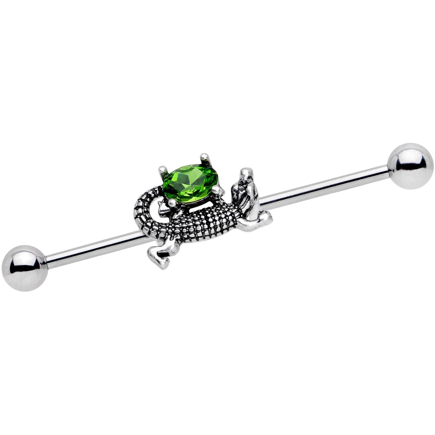 Green Gem Glitzy Go Gator Industrial Barbell 38mm - BodyCandy - Flyclothing LLC