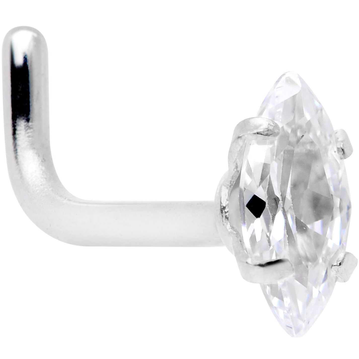 18G 1/4 Clear CZ Gem Ellipse L Shape Nose Ring - BodyCandy - Flyclothing LLC