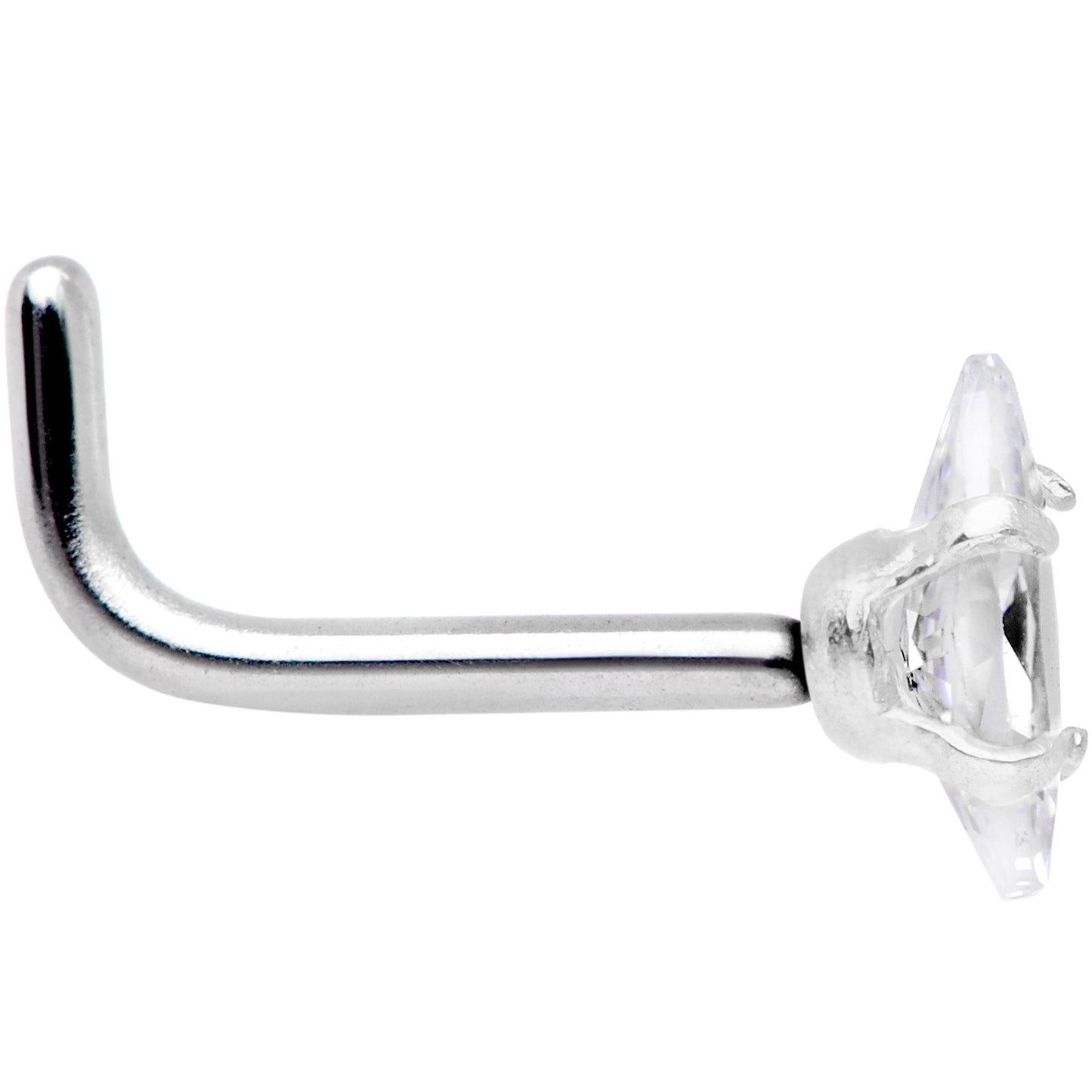 18G 1/4 Clear CZ Gem Ellipse L Shape Nose Ring - BodyCandy - Flyclothing LLC