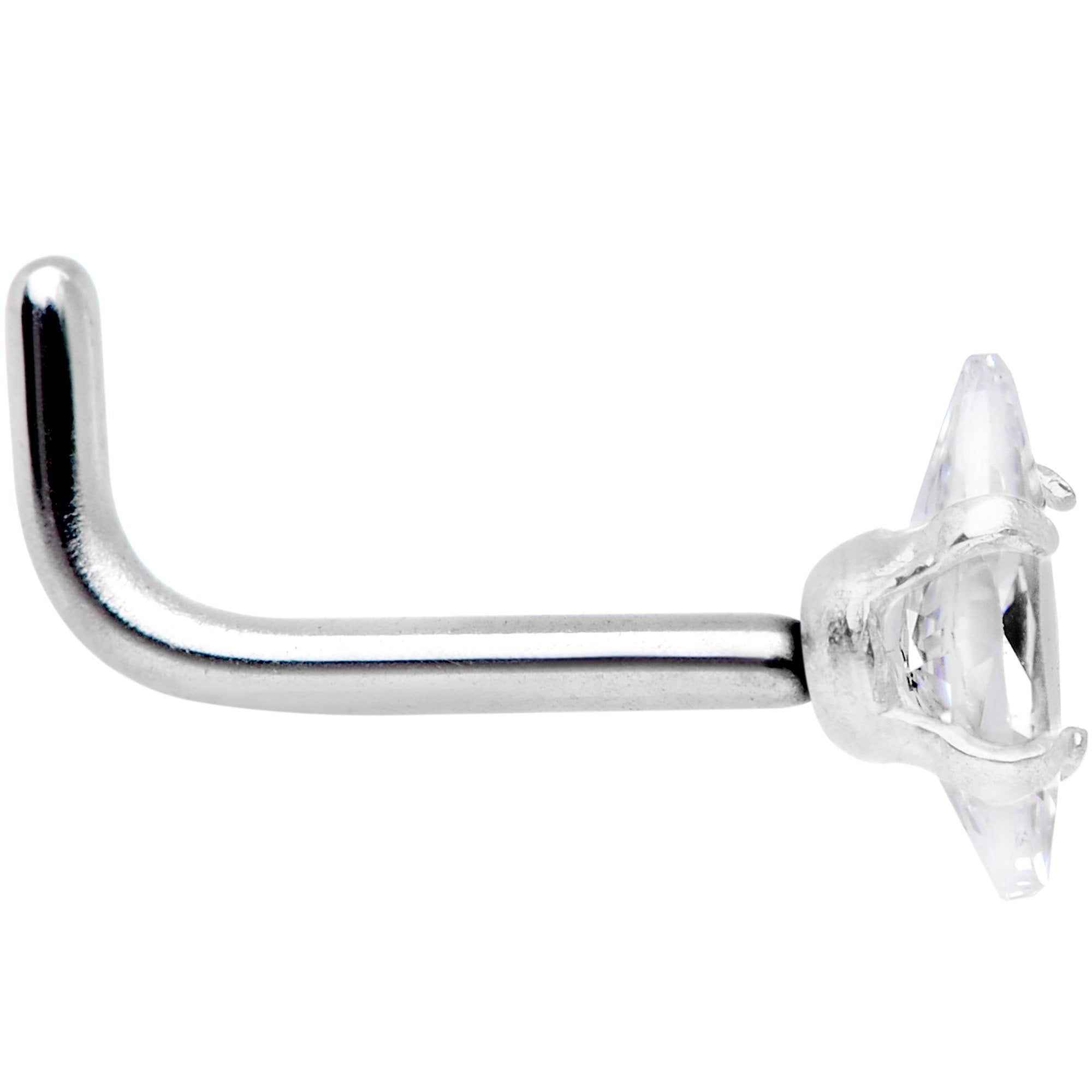 18G 1/4 Clear CZ Gem Ellipse L Shape Nose Ring - BodyCandy - Flyclothing LLC