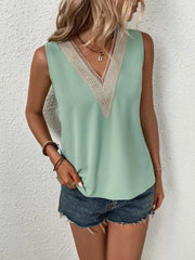 Full Size Lace Detail V-Neck Tank - Trendsi