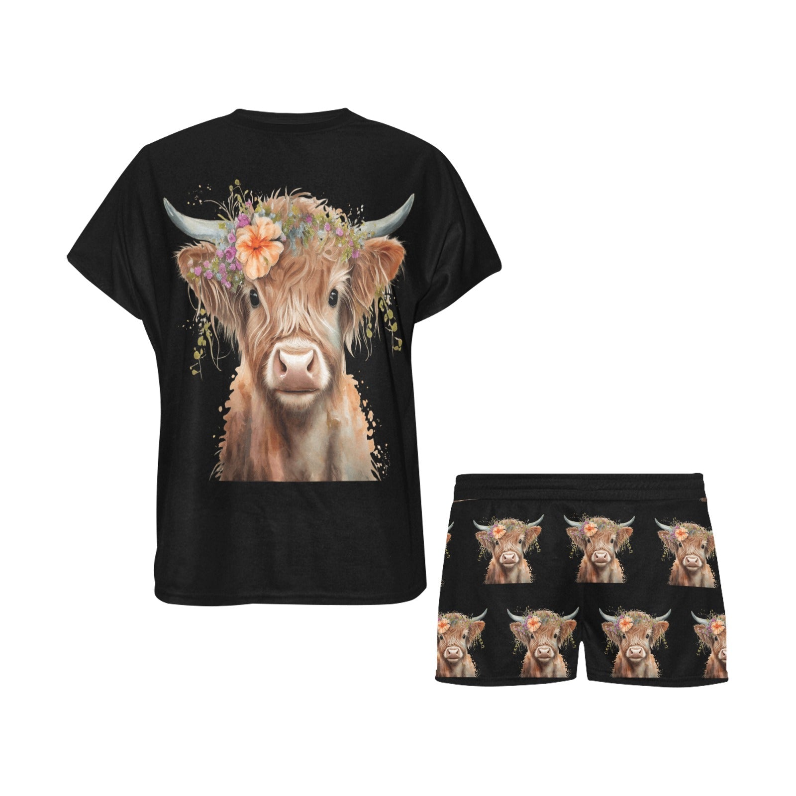 Baha Ranch Highland Calf Women's Western Top and Short Pajama Set