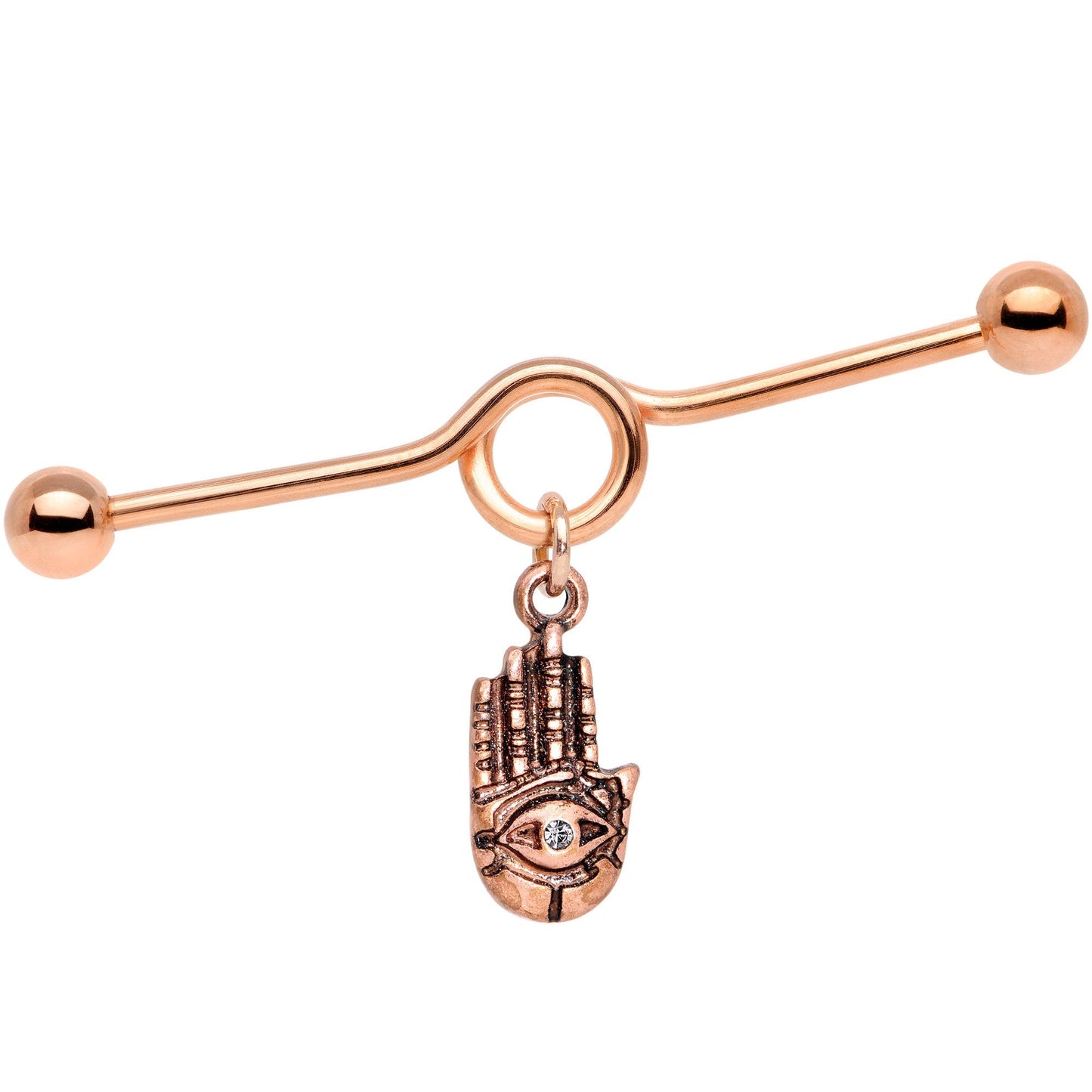 Clear Gem Rose Gold Tone Hamsa Eye Industrial Barbell 38mm - BodyCandy - Flyclothing LLC