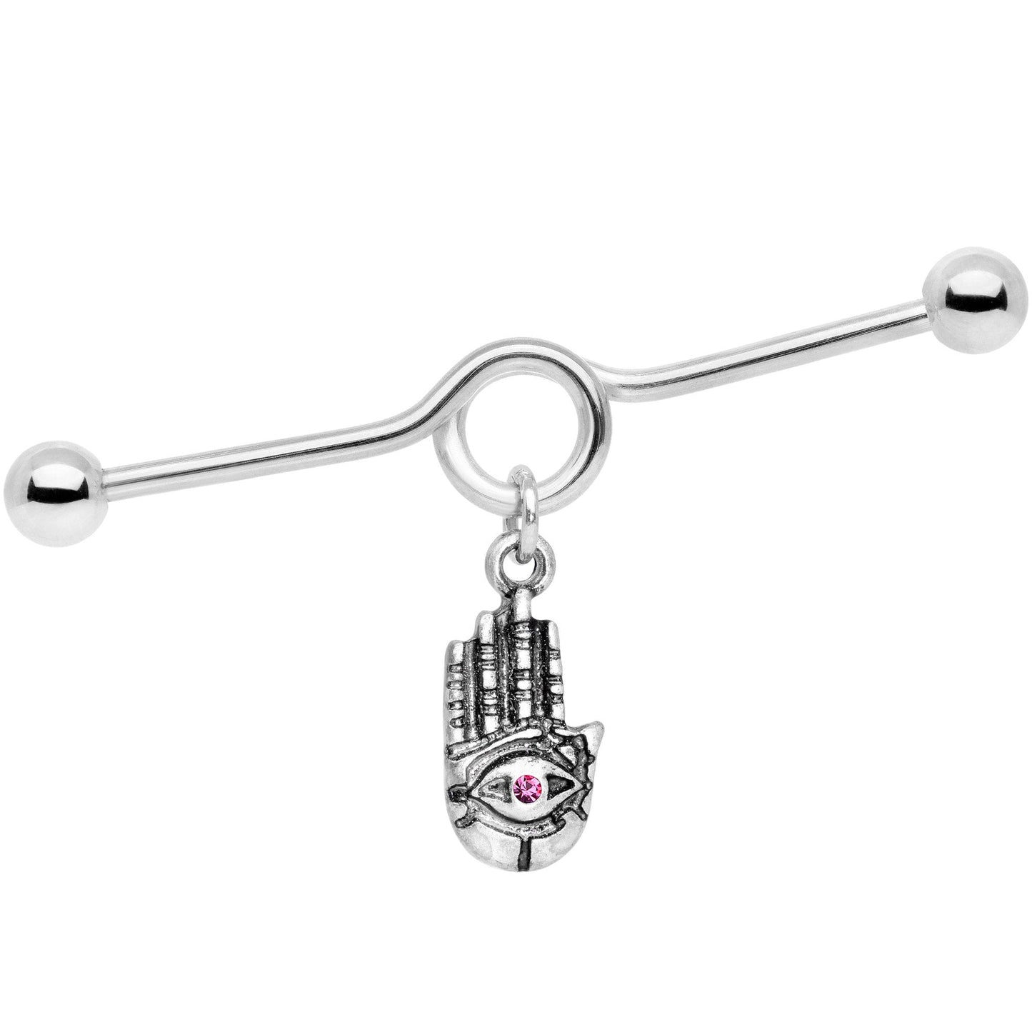 Pink Gem Hamsa Eye Industrial Barbell 38mm - BodyCandy - Flyclothing LLC