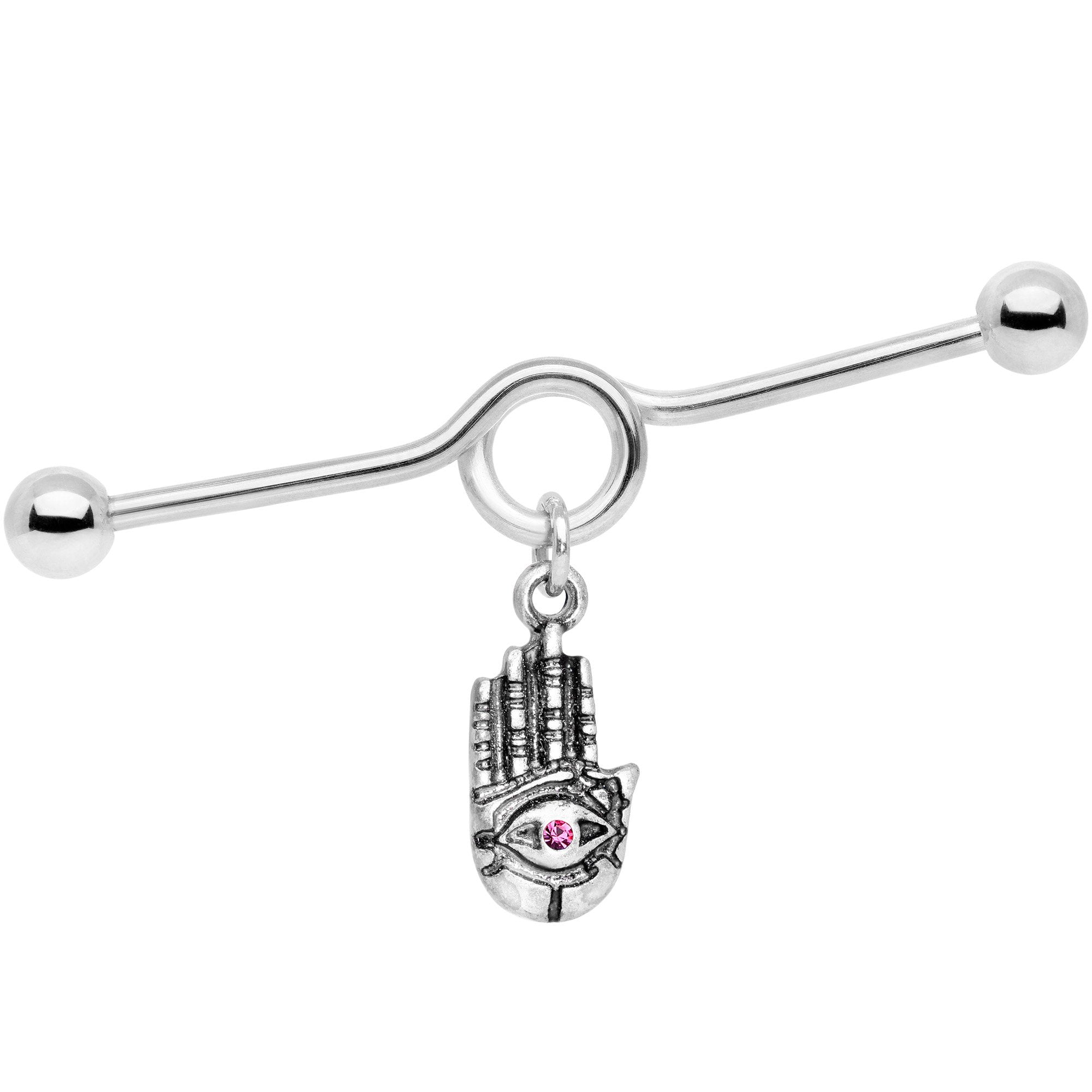 Pink Gem Hamsa Eye Industrial Barbell 38mm - BodyCandy - Flyclothing LLC