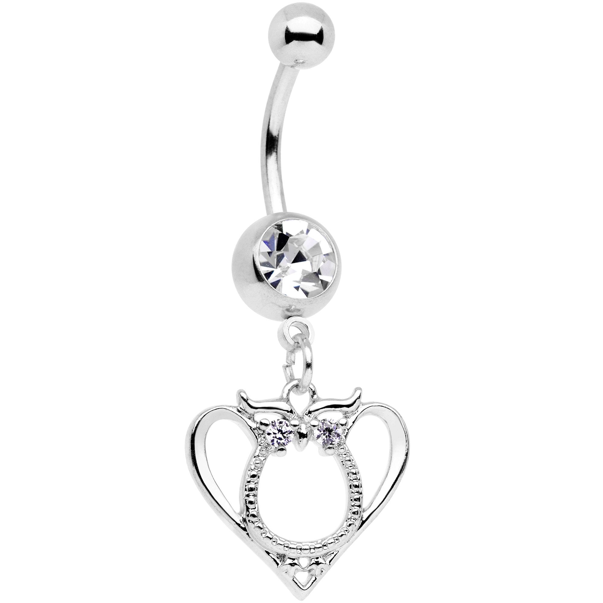 Clear Gem Owl Valentines Day Heart Dangle Belly Ring - BodyCandy - Flyclothing LLC