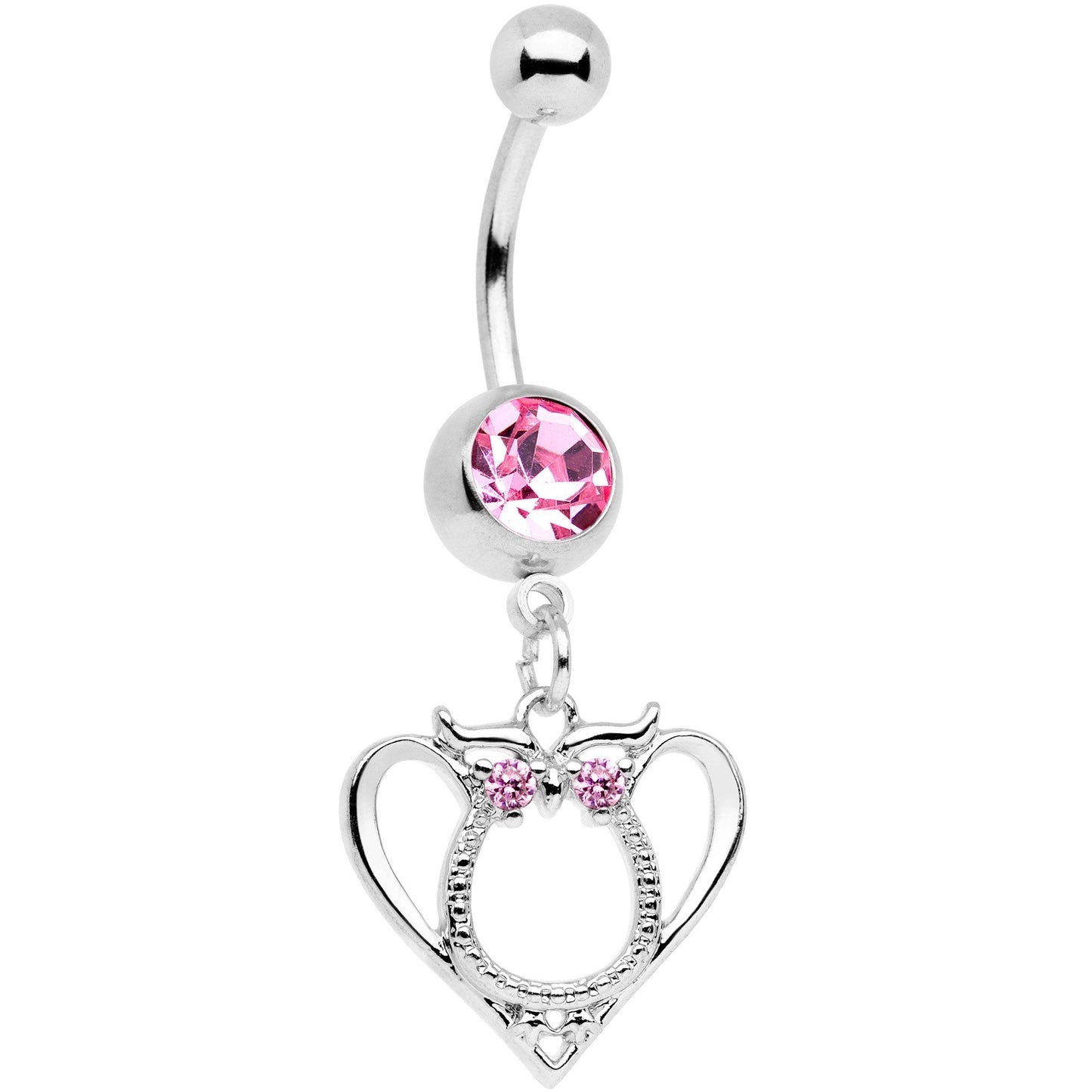 Pink Gem Owl Valentines Day Heart Dangle Belly Ring - BodyCandy - Flyclothing LLC