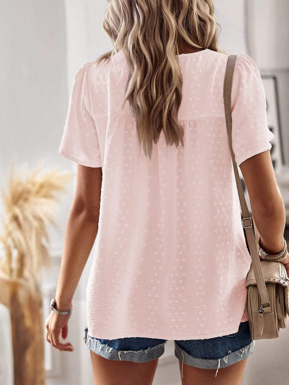 Lace Detail Round Neck Short Sleeve Blouse - Trendsi - Flyclothing LLC