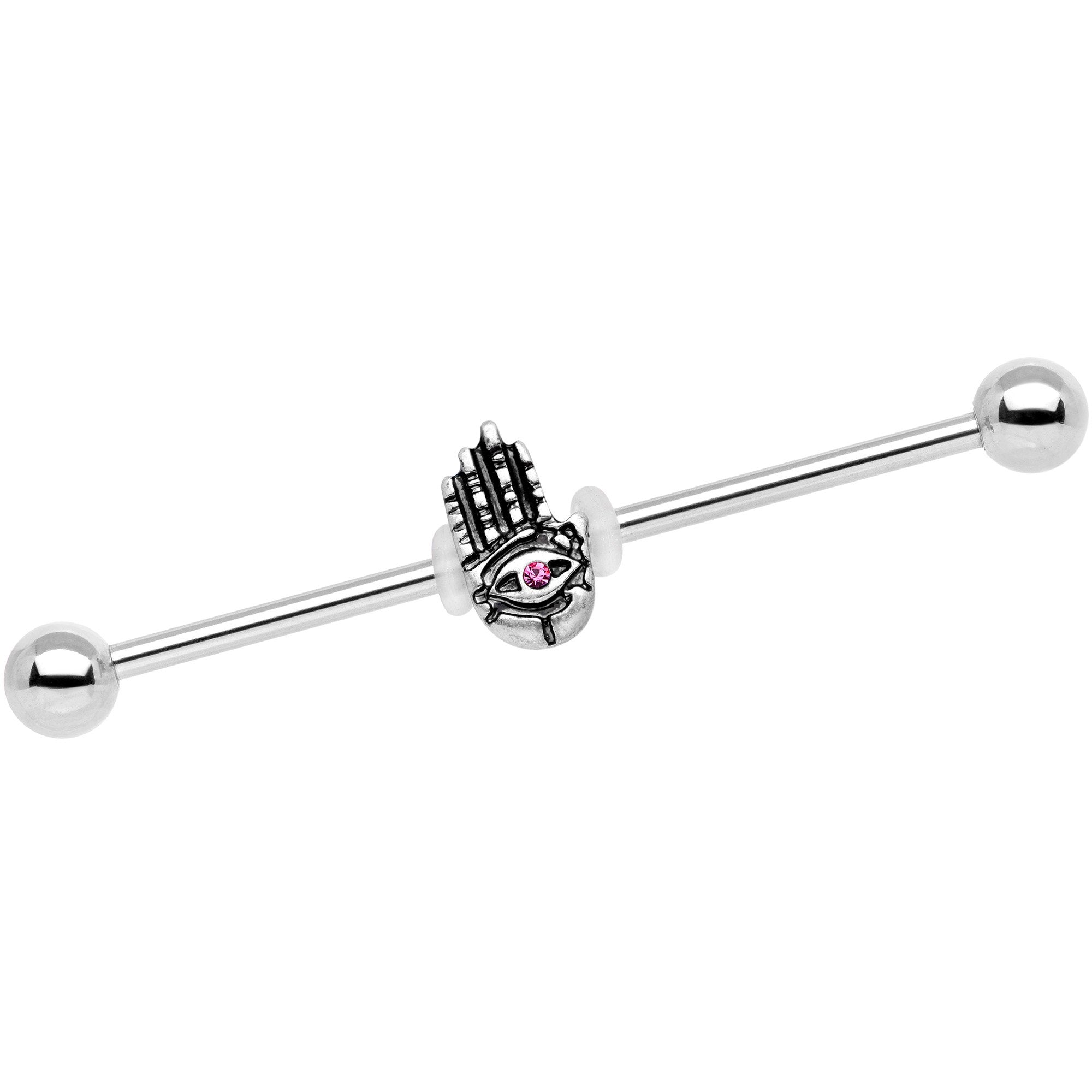 Pink Gem Hamsa Eye Industrial Barbell 38mm - BodyCandy - Flyclothing LLC