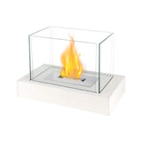 14" White And Clear Metal And Glass BioEthanol Portable Tabletop Firepit - HomeRoots - Flyclothing LLC