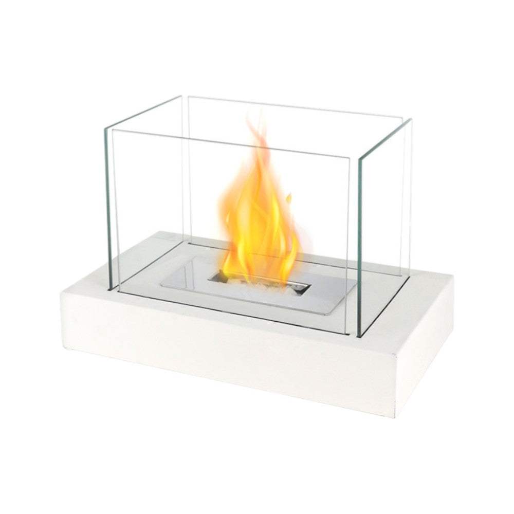 14" White And Clear Metal And Glass BioEthanol Portable Tabletop Firepit - HomeRoots - Flyclothing LLC
