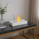 14" White And Clear Metal And Glass BioEthanol Portable Tabletop Firepit - HomeRoots - Flyclothing LLC