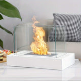 14" White And Clear Metal And Glass BioEthanol Portable Tabletop Firepit - HomeRoots - Flyclothing LLC