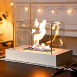 14" White And Clear Metal And Glass BioEthanol Portable Tabletop Firepit - HomeRoots - Flyclothing LLC