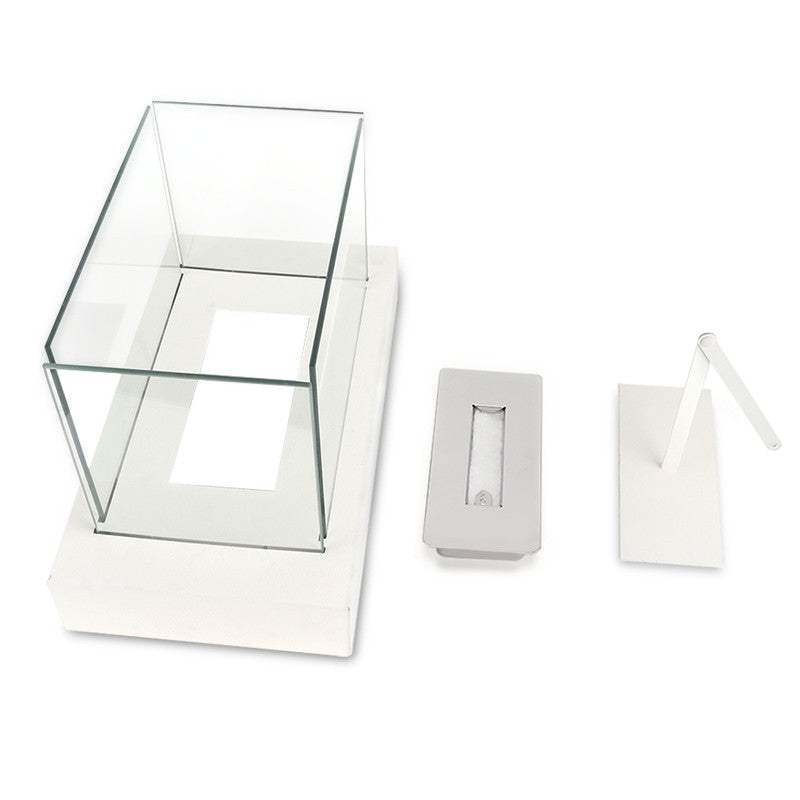 14" White And Clear Metal And Glass BioEthanol Portable Tabletop Firepit - HomeRoots - Flyclothing LLC