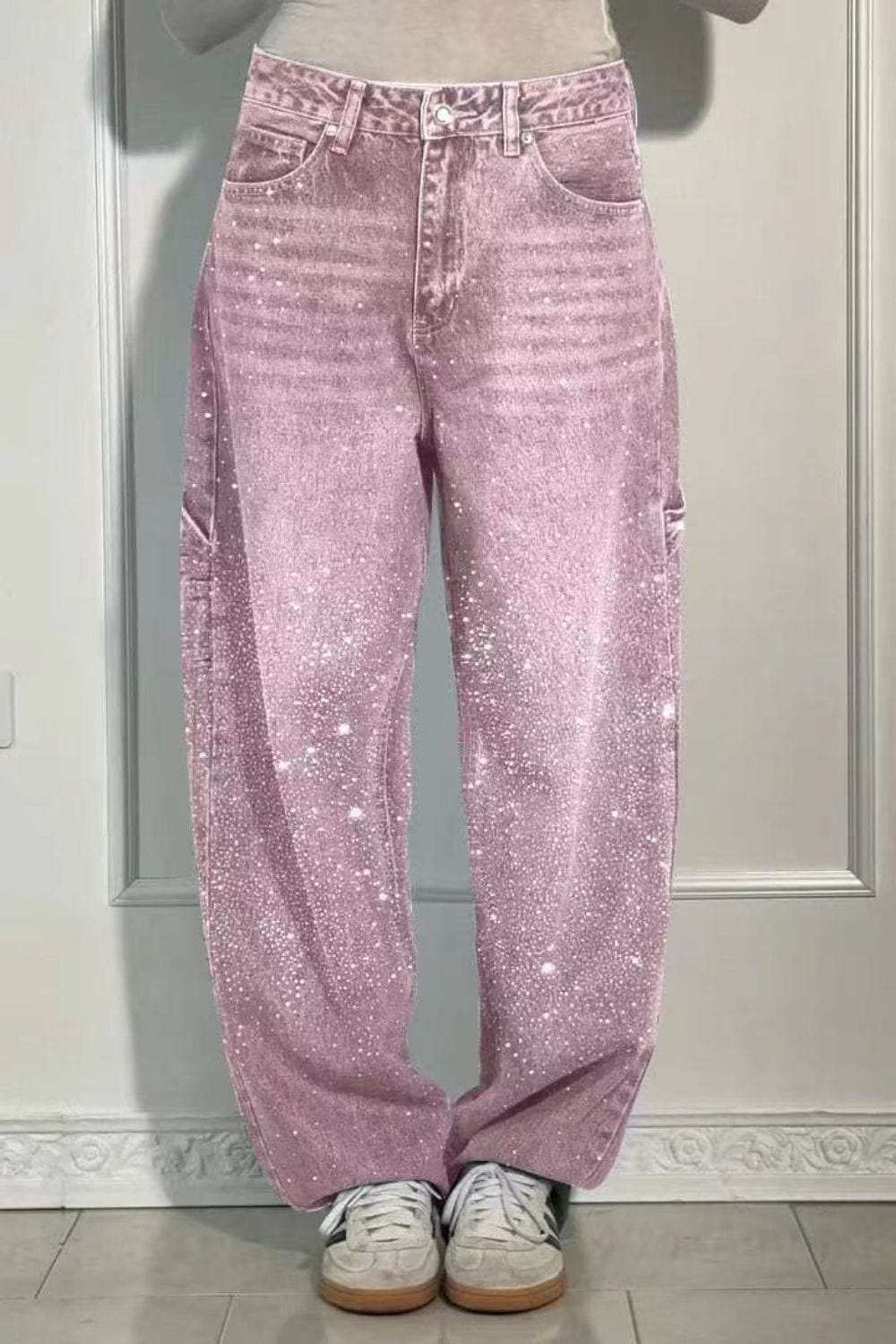 Full Size Washed Rhinestone Detail Wide leg Jeans Plus Size - Trendsi - Flyclothing LLC