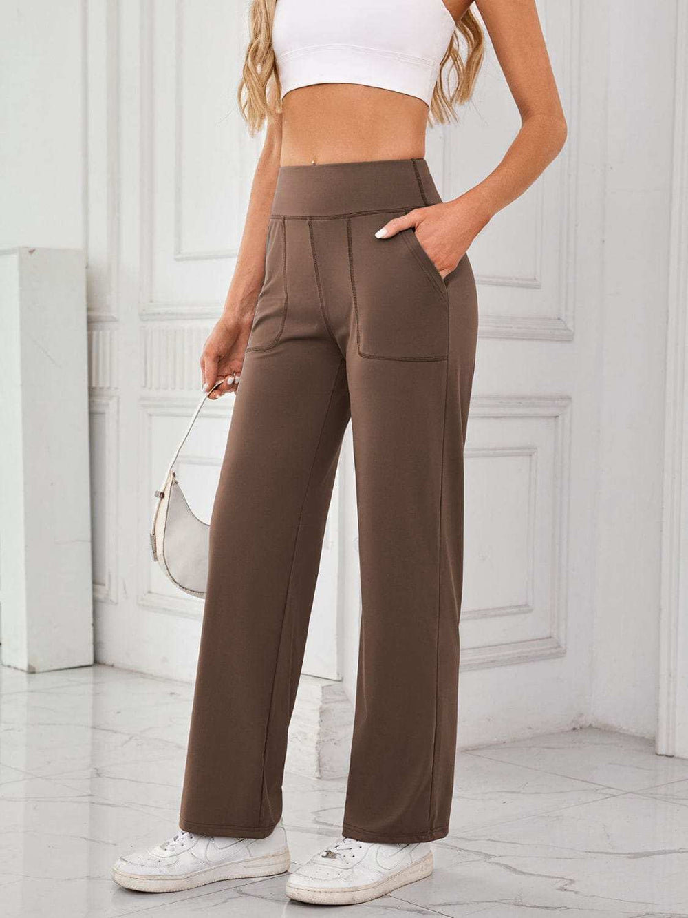 Lovelet High Waist Active Pants with Pockets - Trendsi - Flyclothing LLC