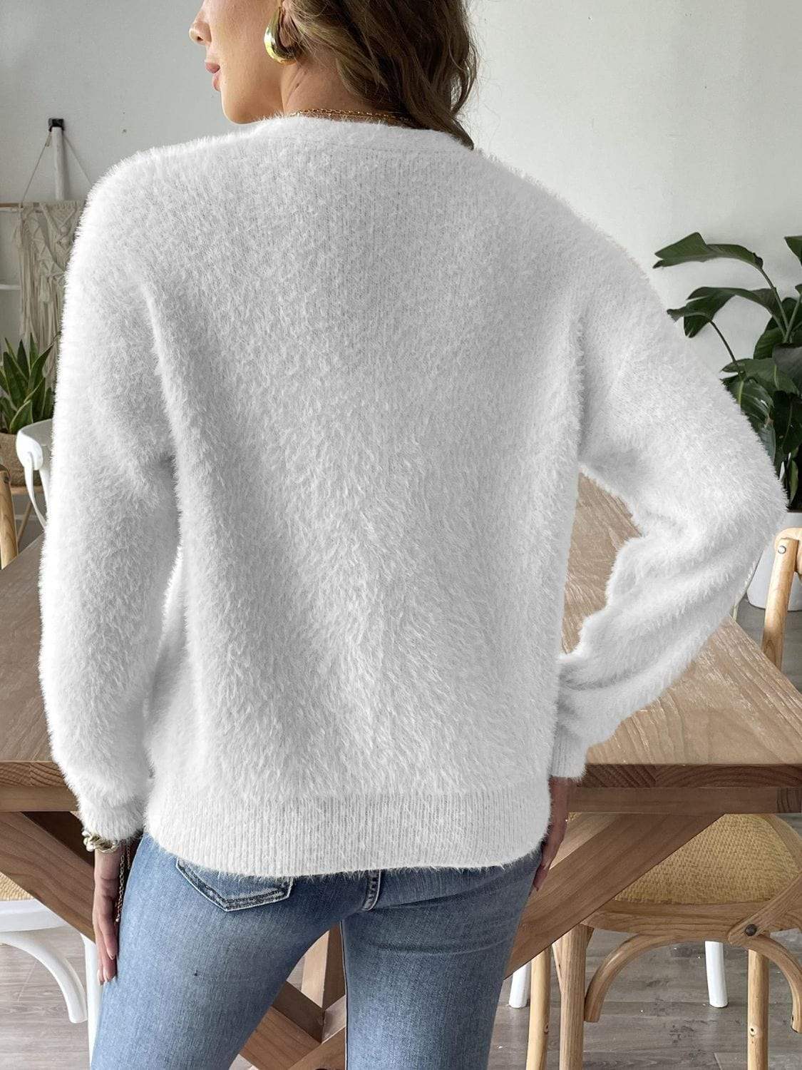 Button Up V-Neck Long Sleeve Cardigan - Trendsi - Flyclothing LLC