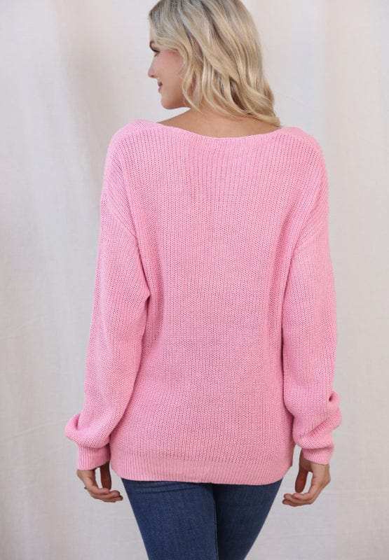 V-Neck Drop Shoulder Sweater - Trendsi - Flyclothing LLC