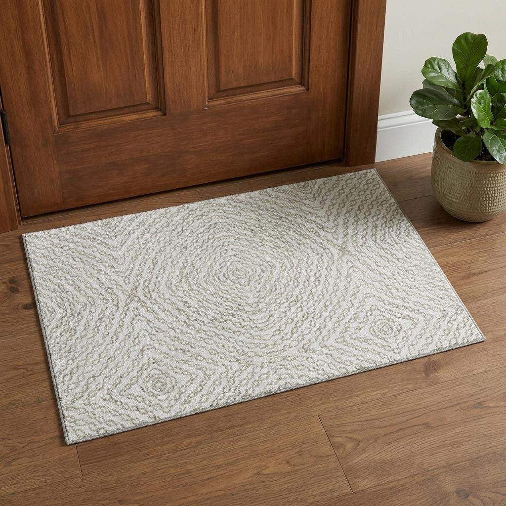 3' X 5' Linen And Ivory Geometric Washable Area Rug With UV Protection - HomeRoots - Flyclothing LLC