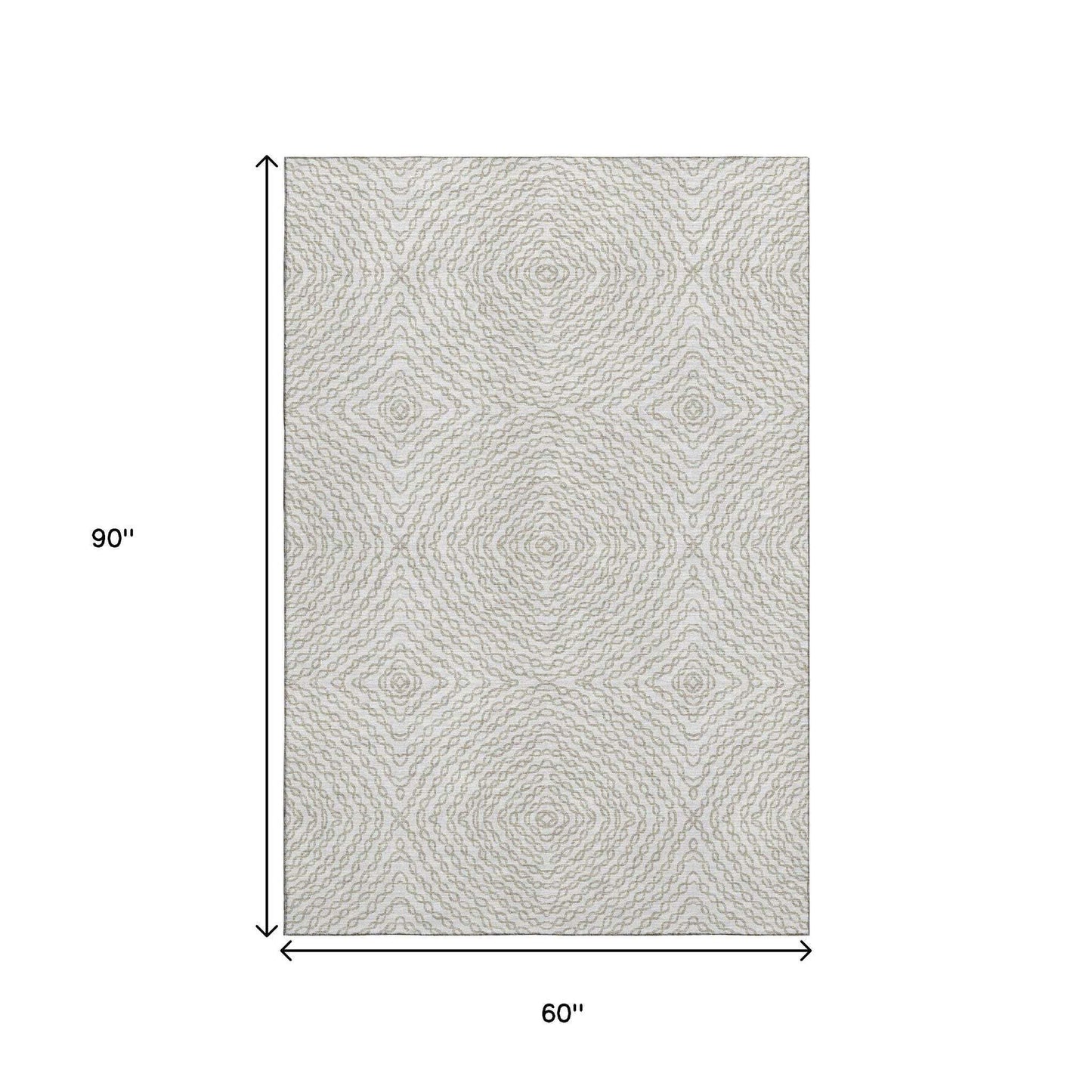 5' X 8' Linen And Ivory Geometric Washable Area Rug With UV Protection - HomeRoots - Flyclothing LLC