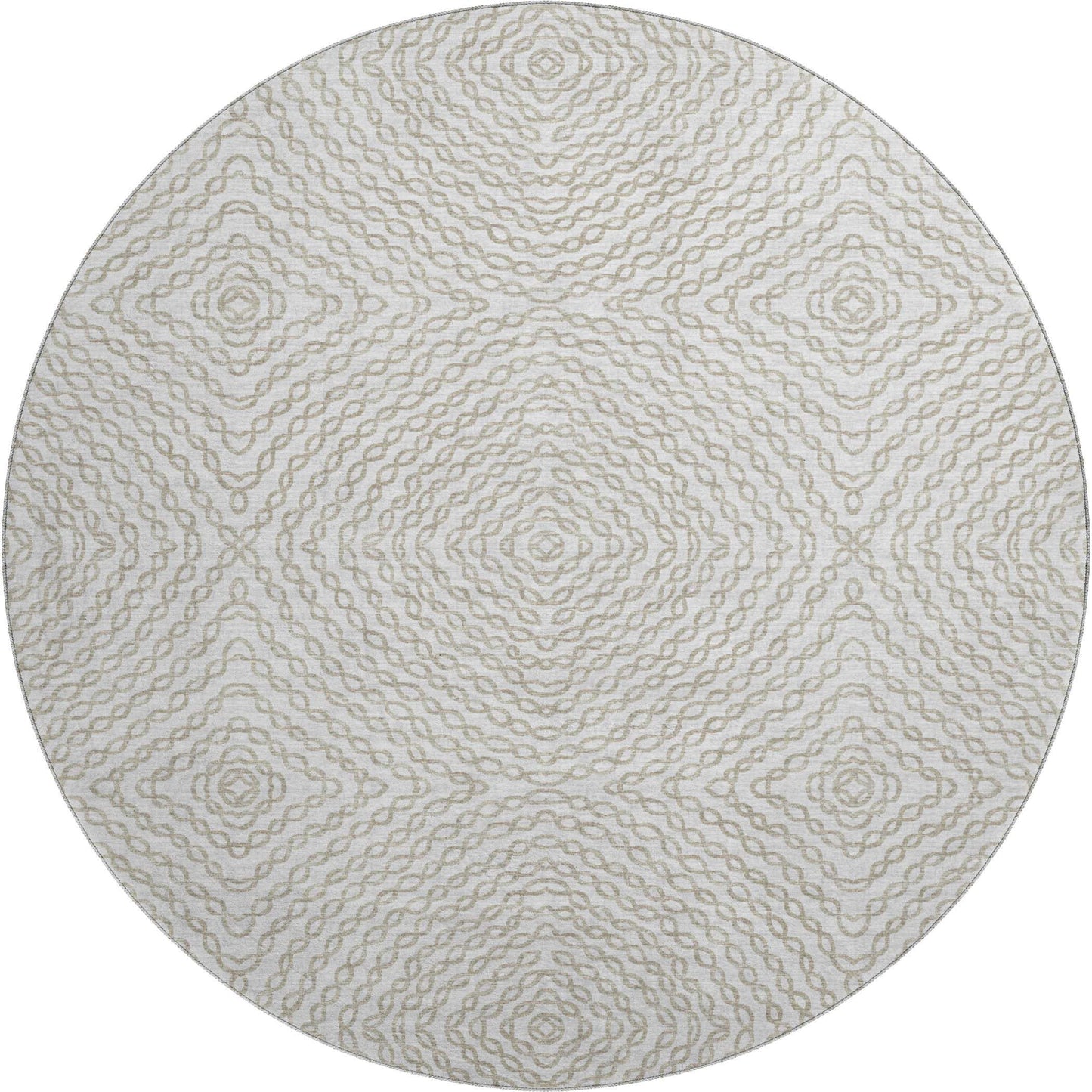 8' Linen And Ivory Geometric Washable Round Rug With UV Protection - HomeRoots - Flyclothing LLC