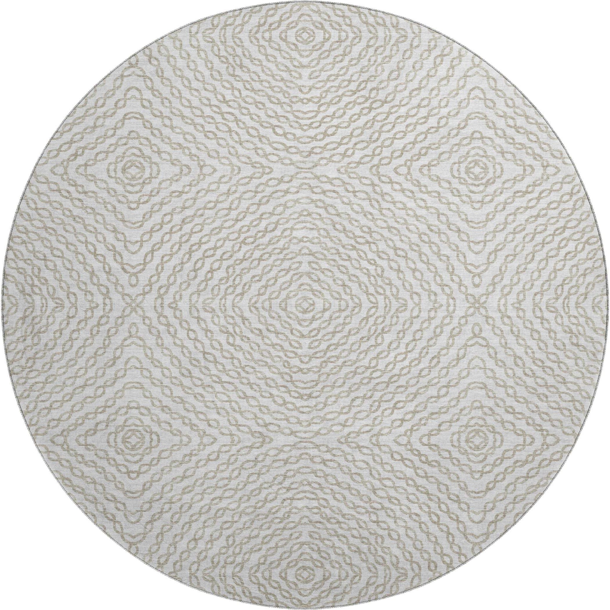 8' Linen And Ivory Geometric Washable Round Rug With UV Protection - HomeRoots - Flyclothing LLC
