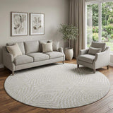 8' Linen And Ivory Geometric Washable Round Rug With UV Protection - HomeRoots - Flyclothing LLC