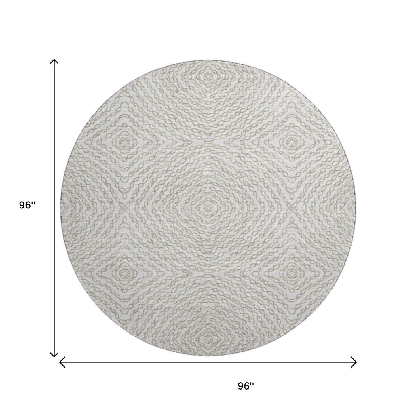 8' Linen And Ivory Geometric Washable Round Rug With UV Protection - HomeRoots - Flyclothing LLC