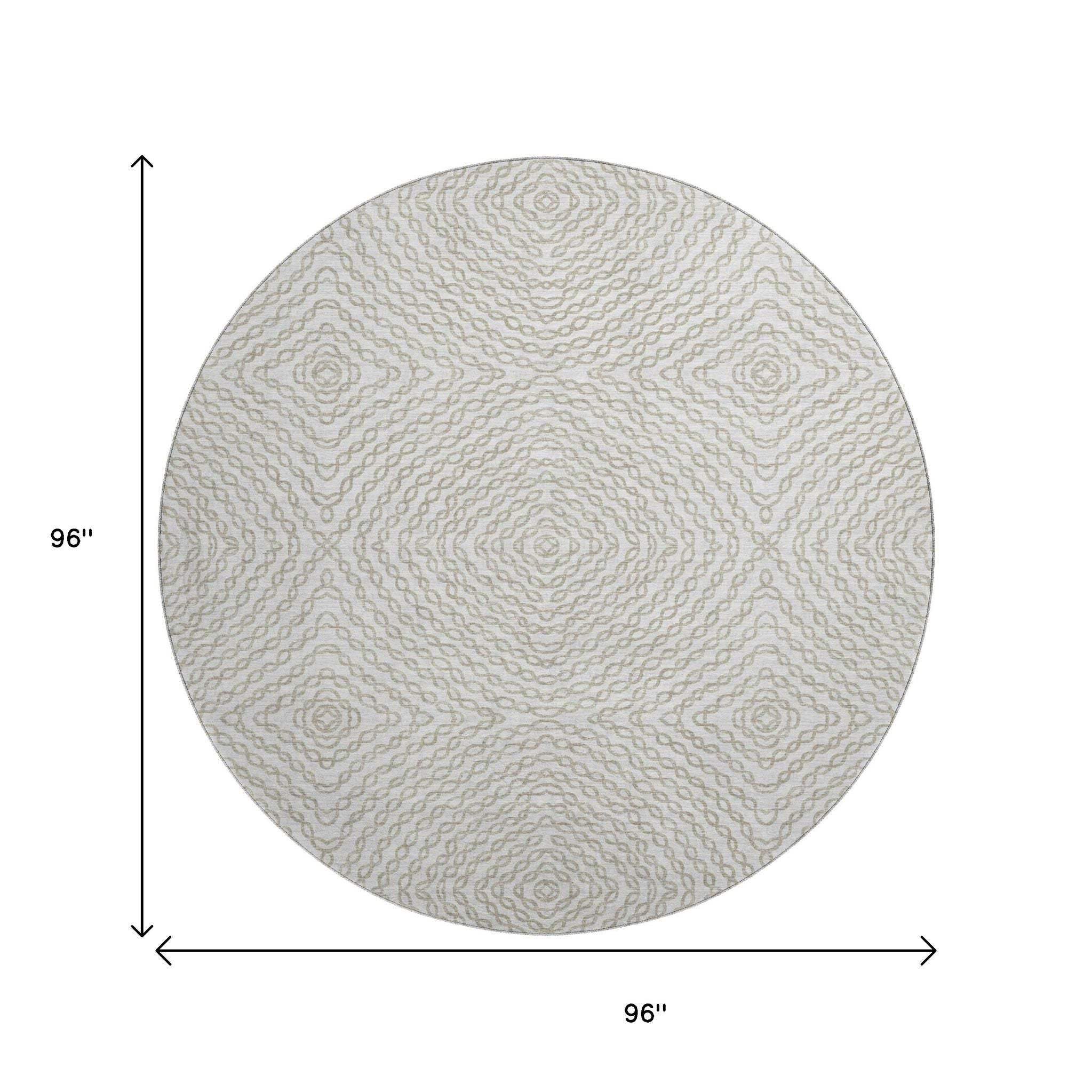 8' Linen And Ivory Geometric Washable Round Rug With UV Protection - HomeRoots - Flyclothing LLC